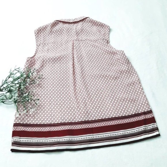 JASPER CONRAN Blouse Shirt Top Red White GeoPrint Sleeveless Collar Button Front - Picture 6 of 10